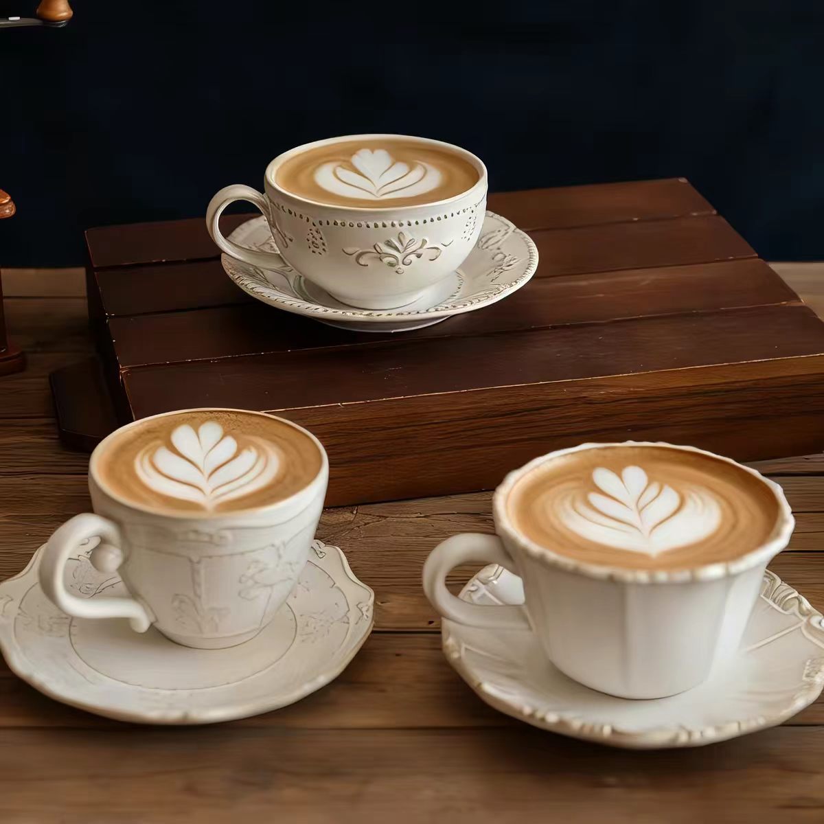 Espresso Cup Saucer - French Retro Relief Flower Cup and