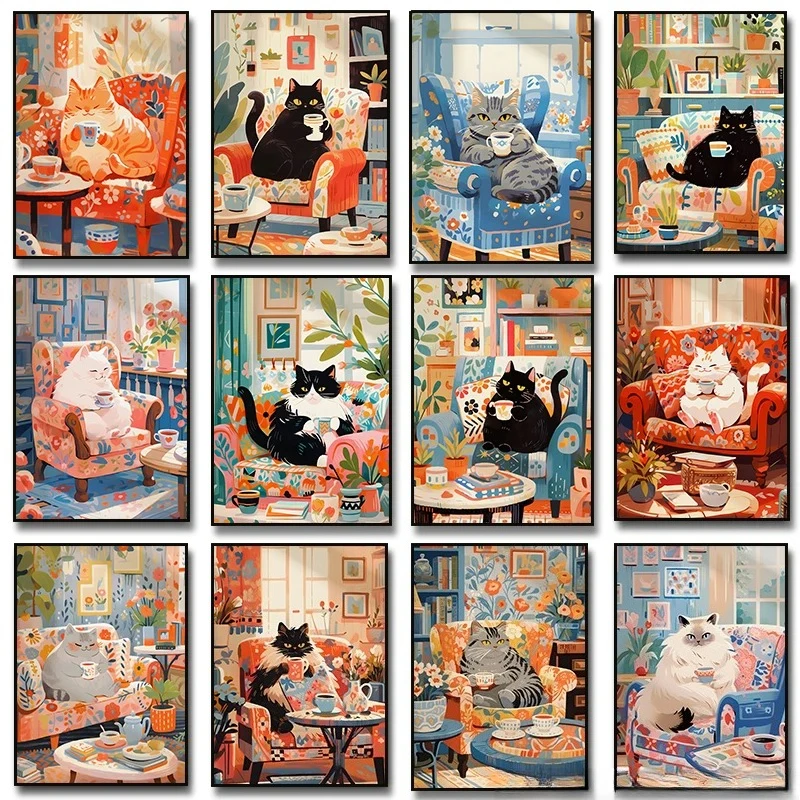 Coffee Tea Drink - 1pc frameless Canvas Painting Funny Animal
