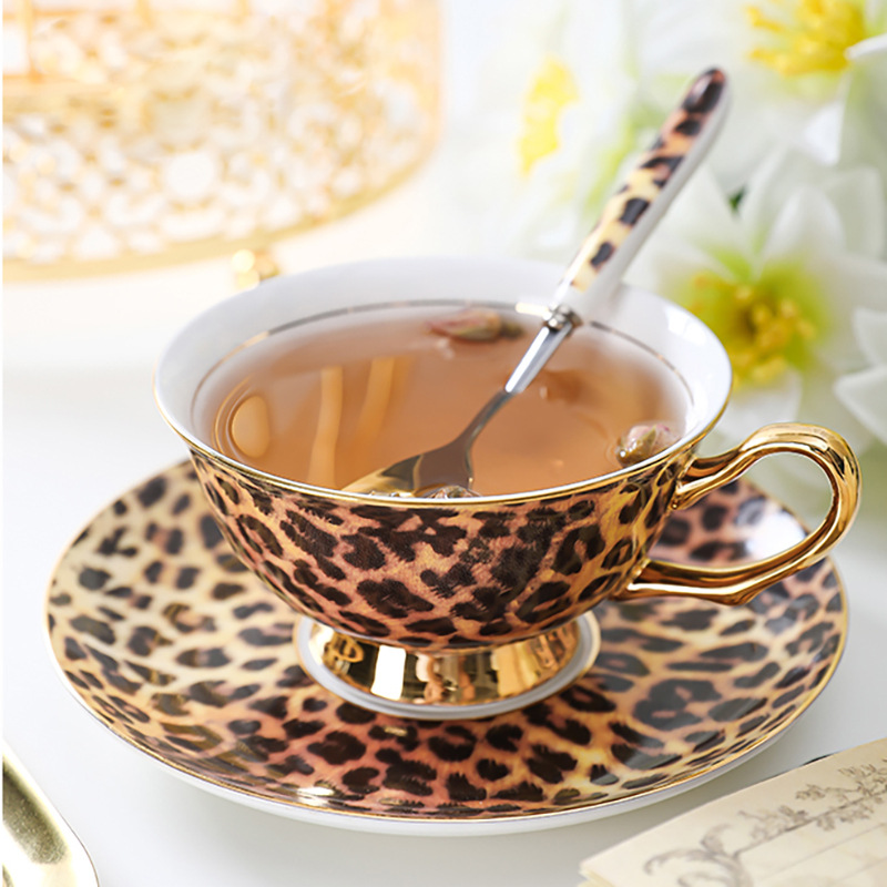 Espresso Cup Saucer - 230ML High-end Leopard Bone Porcelain Coffee