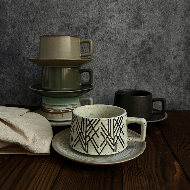 Retro Stoneware Coffee Cup & S - Espresso Cup Saucer recension och pris
