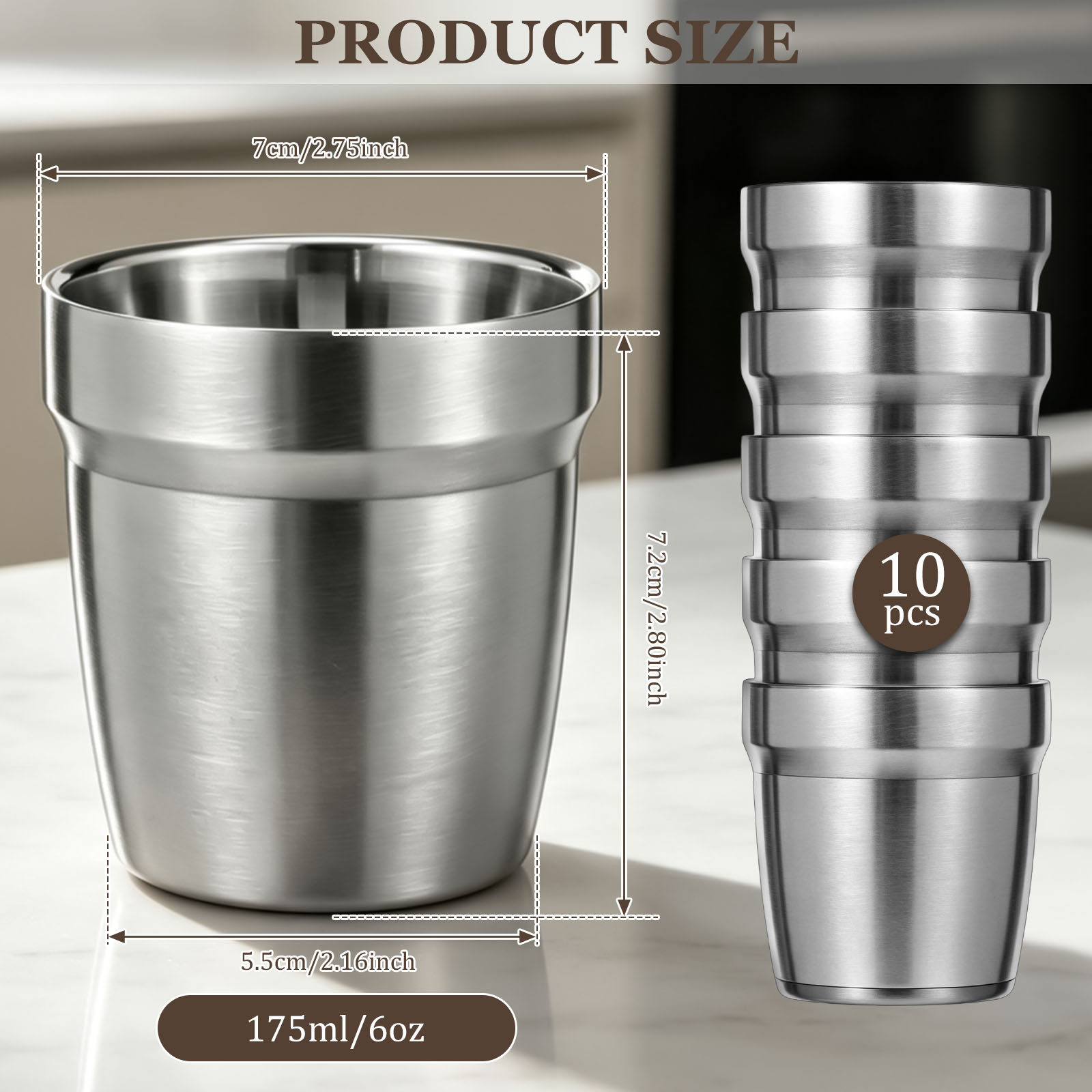 5/10Pcs Stainless Steel Stacka - Double Wall Mug recension och pris